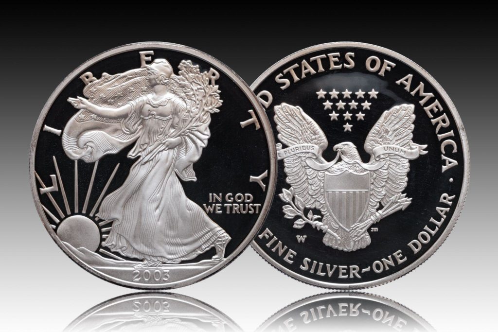 American silver eagle dollar coin proof, gradient background